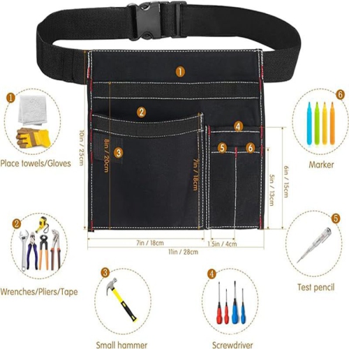 Multifunctional tool thickened multi-pocket canvas waist bag for garden pruning storage waist hanging hardware tool bag - gray