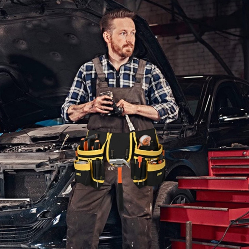 Tool Belt, Durable Work Apron, Multi-Purpose, Heavy Duty Tool Bag, Woodworking Tool Bag, Double Pocket - Yellow