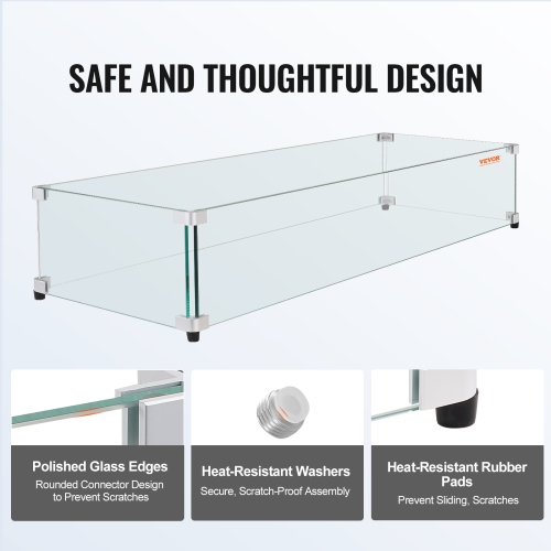 Pare-vent en verre VEVOR 36x16x7,5&nbsp;po pour foyer rectangulaire, panneau en verre trempé épais et robuste de 0.31&nbsp;po avec support en coin en