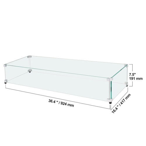 Pare-vent en verre VEVOR 36x16x7,5&nbsp;po pour foyer rectangulaire, panneau en verre trempé épais et robuste de 0.31&nbsp;po avec support en coin en