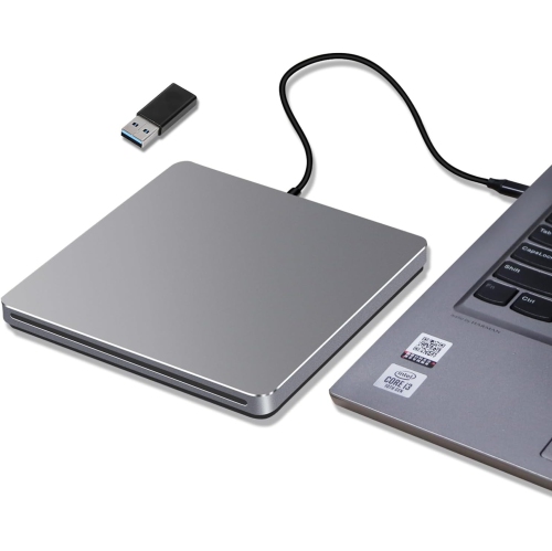 NOLYTH External DVD Drive, USB C CD Burner Portable +/-RW DVD Player, Slot-in CD DVD External Drive for Laptop PC Desktop Mac Windows MacBook, Grey