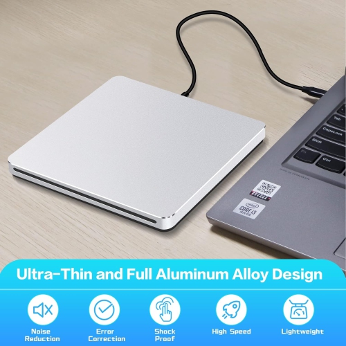 Lecteur DVD externe NOLYTH, graveur CD USB C portatif +/-RW DVD, lecteur CD DVD externe pour ordinateur portable de bureau Mac Windows MacBook ,