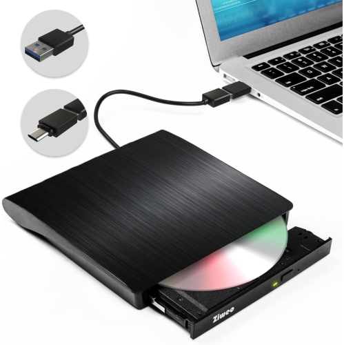 Lecteur CD +/-RW portatif Lecteur DVD pour graveur de ROM, lecteur DVD externe USB 3,0 Type-C Graveur de CD compatible avec les ordinateurs portatifs