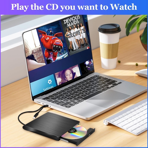 2 in 1 USB 3.0 Ultra-Slim Portable DVD Player for Laptop, External CD/DVD Drive for Laptop, External Disk Drive Optical Compatible with Desktop PC