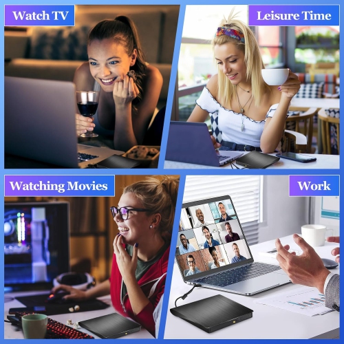 2 in 1 USB 3.0 Ultra-Slim Portable DVD Player for Laptop, External CD/DVD Drive for Laptop, External Disk Drive Optical Compatible with Desktop PC