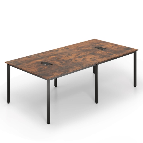 Costway 1/2 PCS 95" x 48" Large Meeting Table Seats up to 10 People 2 Cable Grommets for Office White/Brown