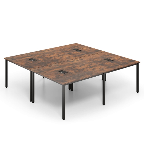 Costway 1/2 PCS 95" x 48" Large Meeting Table Seats up to 10 People 2 Cable Grommets for Office White/Brown