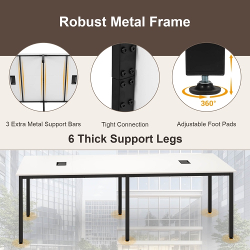 Costway 1/2 PCS 95" x 48" Large Meeting Table Seats up to 10 People 2 Cable Grommets for Office White/Brown