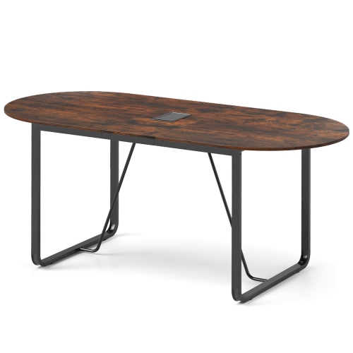 Costway 71 Inches Executive Table, Oval Home Office Table with Cable Management Hole