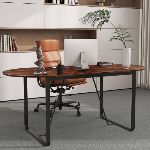 Costway 71 Inches Executive Table, Oval Home Office Table with Cable Management Hole