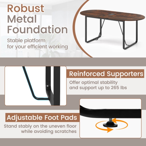 Costway 71 Inches Executive Table, Oval Home Office Table with Cable Management Hole