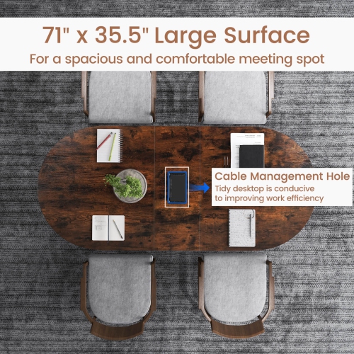 Costway 71 Inches Executive Table, Oval Home Office Table with Cable Management Hole