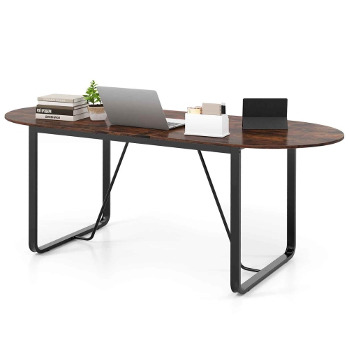 Costway 71 Inches Executive Table, Oval Home Office Table with Cable Management Hole