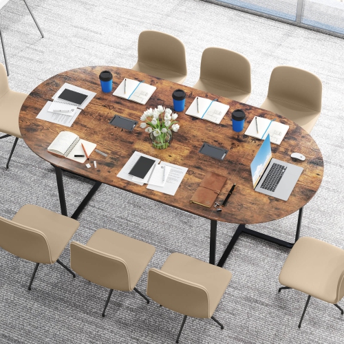 Costway 95" Conference Table for 10-12 People 2 Cable Management Grommets for Office Brown