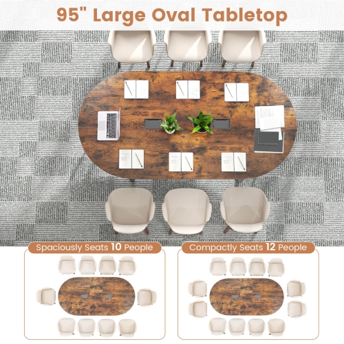 Costway 95" Conference Table for 10-12 People 2 Cable Management Grommets for Office Brown