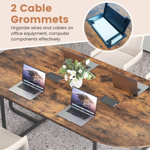 Costway 95" Conference Table for 10-12 People 2 Cable Management Grommets for Office Brown