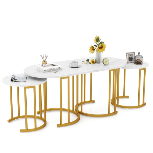 COSTWAY  Nesting Coffee Table Set Of 3 With Faux Marble Tabletop & Powder-Coated Office