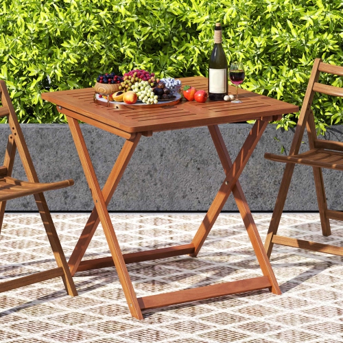 Table à manger de patio de 29,5 x 29,5 po 1/2 de Costway avec trou de parasol de 2 po peint en teck pour balcon