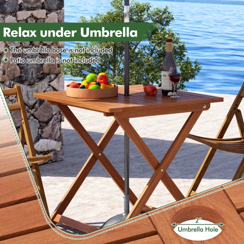 Costway 1/2 PCS 29.5" x 29.5" Patio Dining Table with Teak Painting 2" Umbrella Hole for Balcony