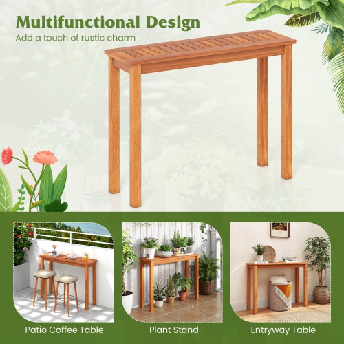 Costway 1/2 PCS Outdoor Indoor Dining Table with Slatted Tabletop Buffet Bar Storage Organizer