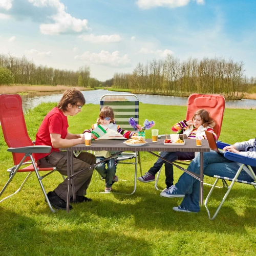 Costway 5 ft Folding Picnic Table Outdoor Dining Table with Rattan Grain HDPE Tabletop Brown/Black