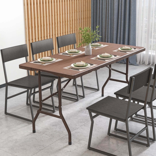 Costway 5 ft Folding Picnic Table Outdoor Dining Table with Rattan Grain HDPE Tabletop Brown/Black