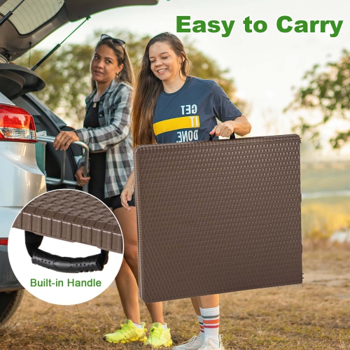 Costway 5 ft Folding Picnic Table Outdoor Dining Table with Rattan Grain HDPE Tabletop Brown/Black