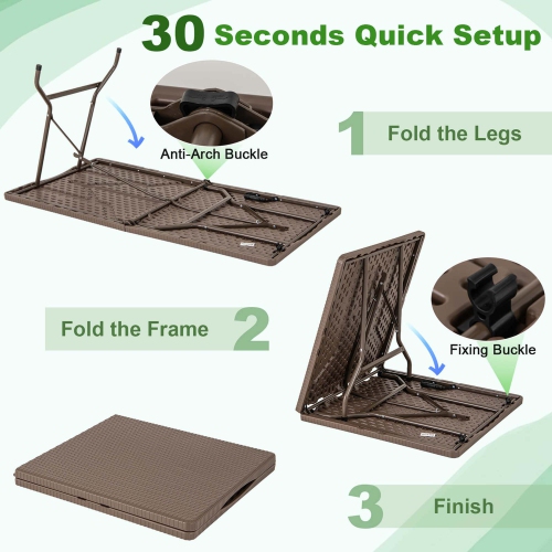 Costway 5 ft Folding Picnic Table Outdoor Dining Table with Rattan Grain HDPE Tabletop Brown/Black