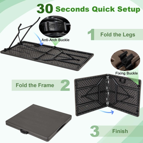 Costway 5 ft Folding Picnic Table Outdoor Dining Table with Rattan Grain HDPE Tabletop Brown/Black