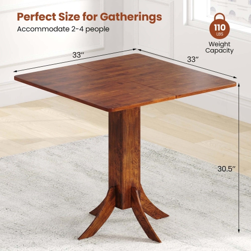 Costway Square Dining Table with Pedestal Base 33" Wooden Kitchen Table for 2-4 People
