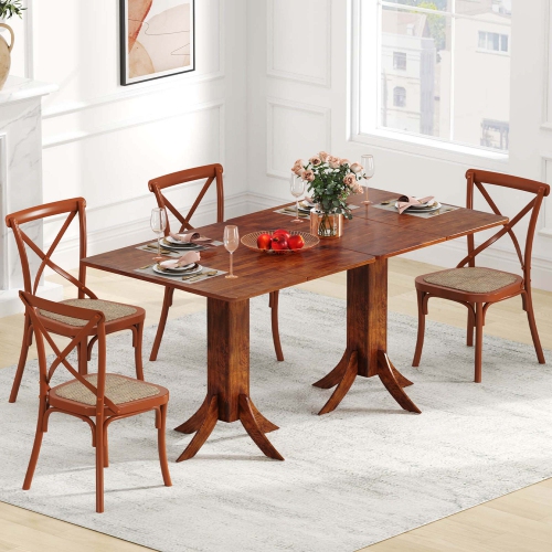 Costway Square Dining Table with Pedestal Base 33" Wooden Kitchen Table for 2-4 People
