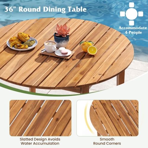 Costway Round Outdoor Dining Table for 4 People 36 inch Acacia Wood Patio Table for Yard