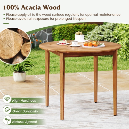 Costway Round Outdoor Dining Table for 4 People 36 inch Acacia Wood Patio Table for Yard
