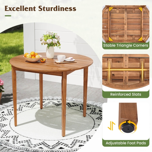 Costway Round Outdoor Dining Table for 4 People 36 inch Acacia Wood Patio Table for Yard