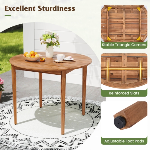 Costway Round Outdoor Dining Table for 4 People 36 inch Acacia Wood Patio Table for Yard