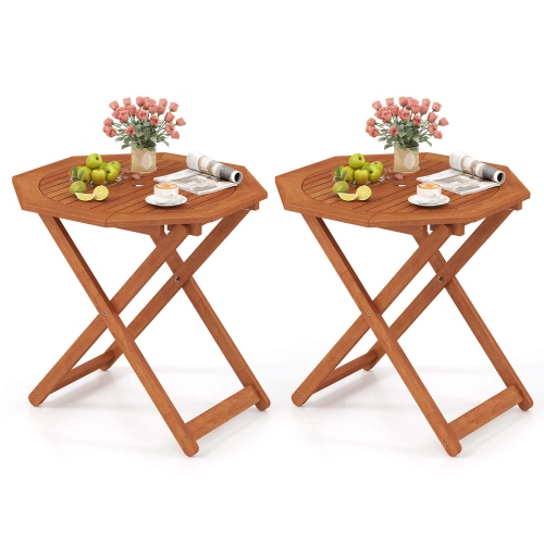 Costway 1/2 PCS Outdoor Patio Folding Wood Dining Table for 4 with 2" Umbrella Hole for Garden