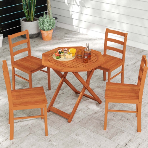 Costway 1/2 PCS Outdoor Patio Folding Wood Dining Table for 4 with 2" Umbrella Hole for Garden