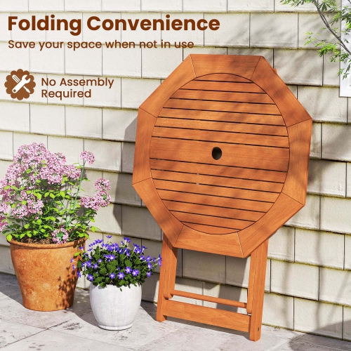 Costway 1/2 PCS Outdoor Patio Folding Wood Dining Table for 4 with 2" Umbrella Hole for Garden