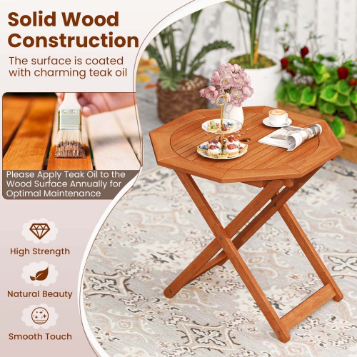 Costway 1/2 PCS Outdoor Patio Folding Wood Dining Table for 4 with 2" Umbrella Hole for Garden