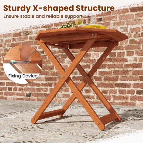 Costway 1/2 PCS Outdoor Patio Folding Wood Dining Table for 4 with 2" Umbrella Hole for Garden