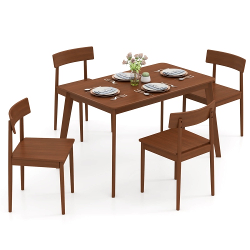 Costway 5 PCS Dining Table Set Rectangular Kitchen Table & 4 Chairs with Rubber Wood Frame