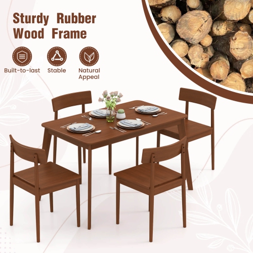 Costway 5 PCS Dining Table Set Rectangular Kitchen Table & 4 Chairs with Rubber Wood Frame