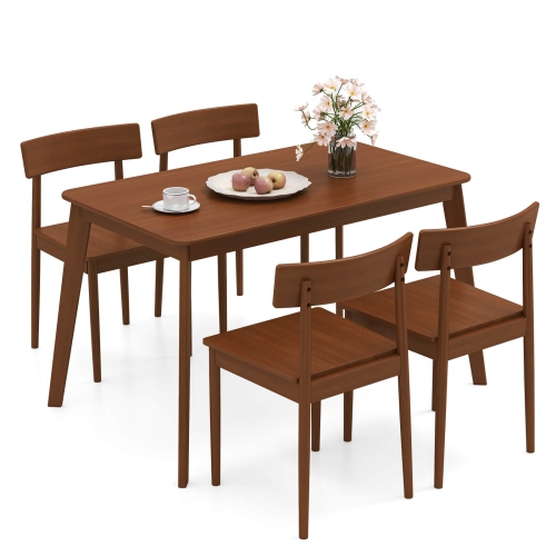 Costway 5 PCS Dining Table Set Rectangular Kitchen Table & 4 Chairs with Rubber Wood Frame