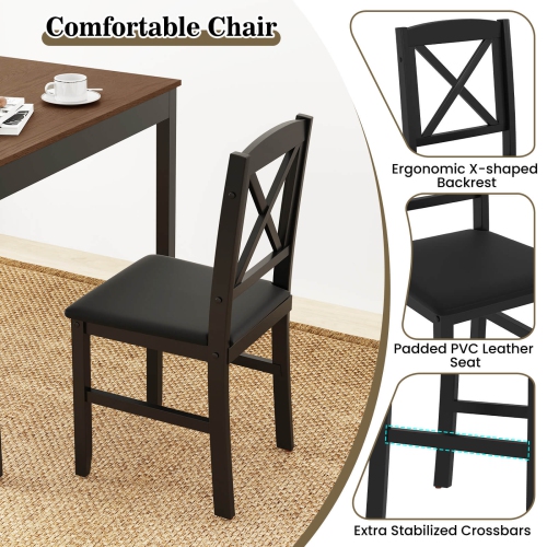 Ensemble table de salle à manger 3 PCS de Costway Table de cuisine carrée en bois avec 2 chaises à revêtement brun/gris