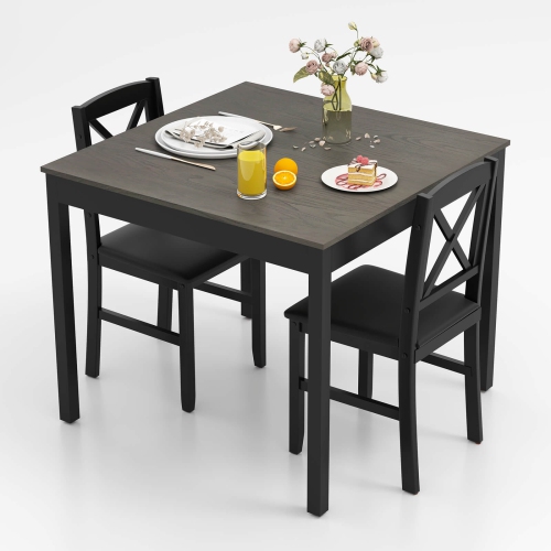 Ensemble table de salle à manger 3 PCS de Costway Table de cuisine carrée en bois avec 2 chaises à revêtement brun/gris