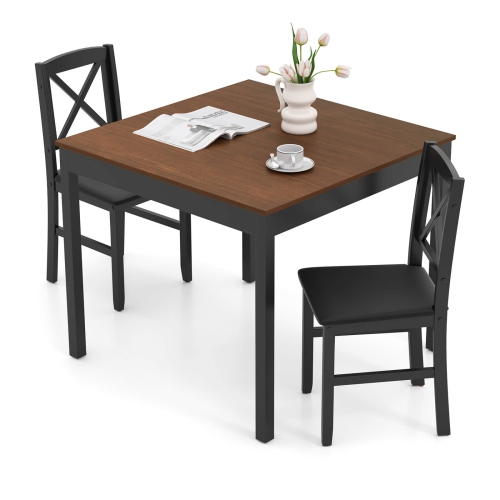 Costway 3 PCS Dining Table Set Wooden Square Kitchen Table with 2 Upholstered Chairs Brown/Gray