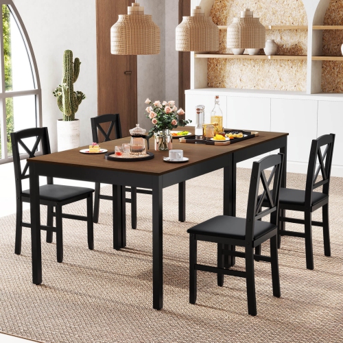 Costway 3 PCS Dining Table Set Wooden Square Kitchen Table with 2 Upholstered Chairs Brown/Gray