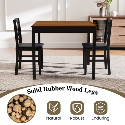 Costway 3 PCS Dining Table Set Wooden Square Kitchen Table with 2 Upholstered Chairs Brown/Gray