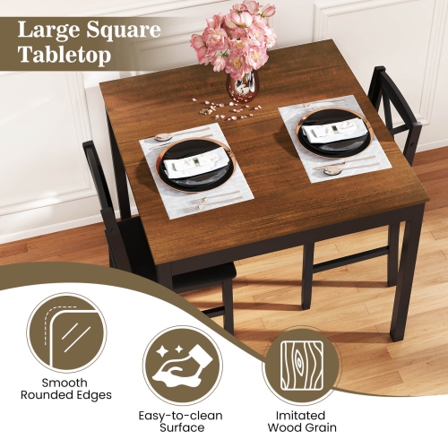 Costway 3 PCS Dining Table Set Wooden Square Kitchen Table with 2 Upholstered Chairs Brown/Gray