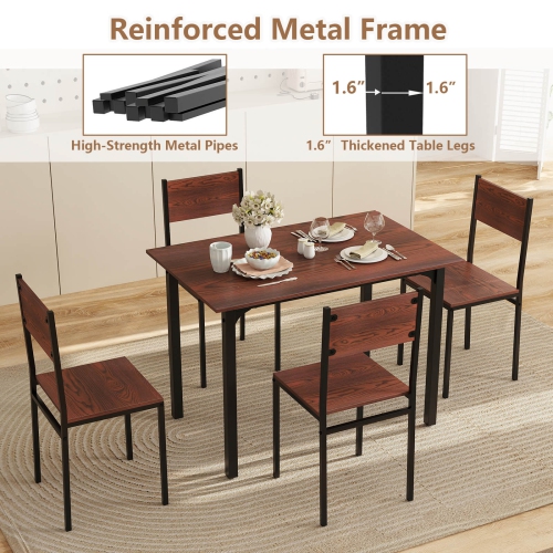 Costway 5 PCS Dining Table Set Industrial Style Kitchen Table & Chairs for 4 Gray Gray/Brown
